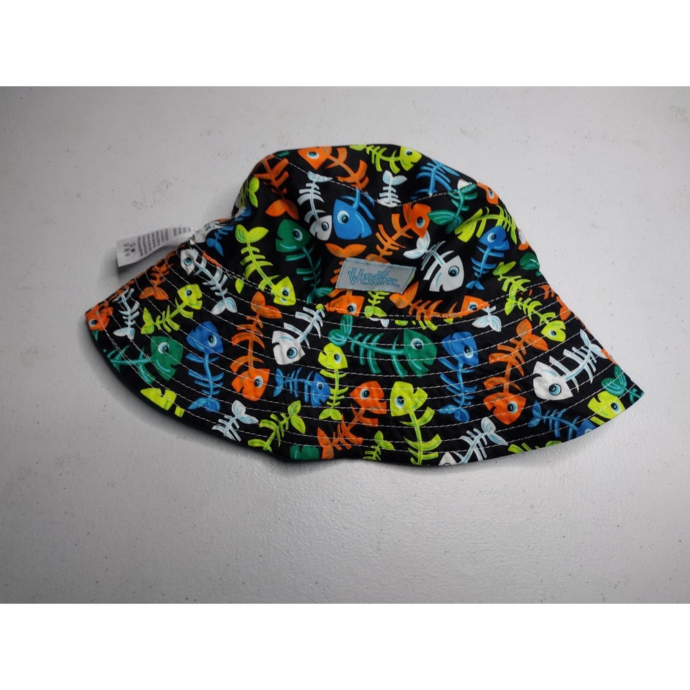 Kids UPF‎ 50 Sun Hat Reversible Fish Bones Blue Bucket Hat 3T